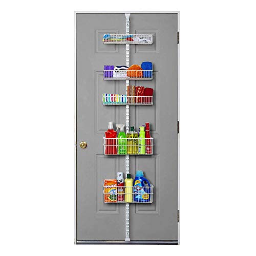 Allspace Pantry Organizer Heavy Duty Hanging Over the Door Storage Rack, 5 Wire Baskets, Kitchen Closet Organization – White 240077E