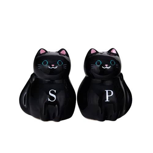 Cat Salt and Pepper Shakers Set, Easy to Fill S and P Black Cats, Kitchen Necessities for New Home Owners, 3 Inches