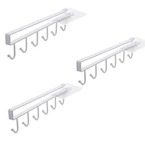 Alliebe 3 Pack Mug Cups Wine Glasses Storage Hooks Kitchen Utensil Ties Belts and Scarf Hanging Hook Rack Holder Under Cabinet Closet Without Drilling (White)