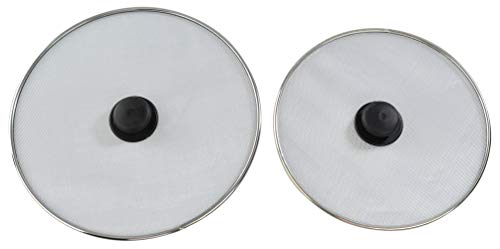 HOME-X Splatter Screen for Frying Pans, Anti-Splatter Lid with Stainless-Steel Mesh, Fry Pan Splash Guard, Set of 2, 11 ¼” Dia. and 9 ¾” Dia.