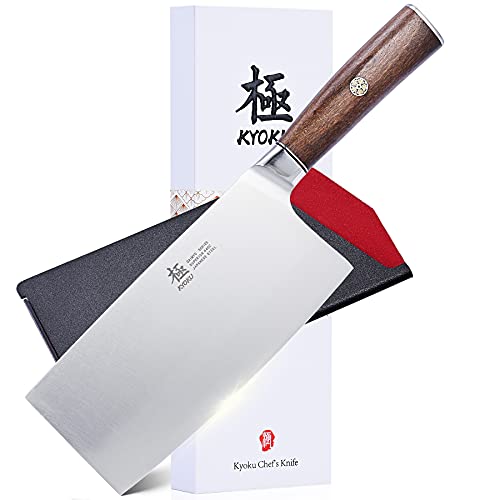 KYOKU 7 Inch Vegetable Cleaver – Daimyo Series – Vegetable Knife with Ergonomic Rosewood Handle, & Mosaic Pin – Japanese 440C Stainless Steel Kitchen Knife with Sheath & Case