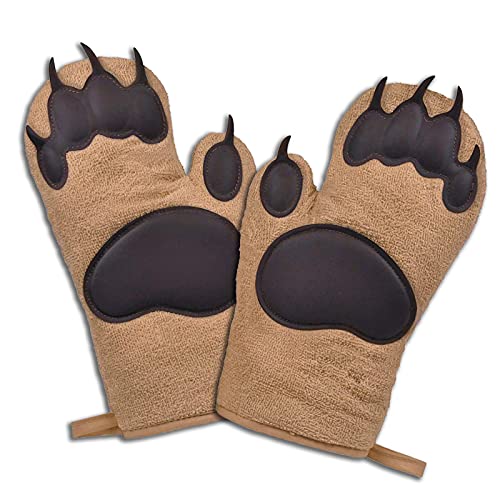 HOME STRANGERS Oven Mitts Cute Bear Hands Kitchen Gloves with The Heat Resistance of Silicone and Flexibility of Cotton Cooking Set of 2(Brown)