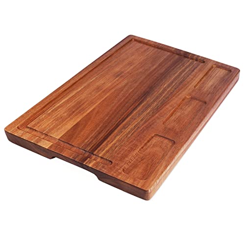 Acacia Wood Cutting Board for Kitchen(16″ X 11″), Large Wooden Kitchen Chopping Boards 1.3 Inch Thick with Juice Groove and 3 Compartments as Cheese Board for Meat and Vegetables