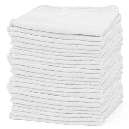 TALVANIA Shop Towels – Pack of 50 Reusable Cleaning Rags – Durable Quality Cotton Towel – Shop Rags 13″ x 13″– Machine Washable – Suitable for All Purposes (White)
