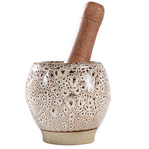 Ceramics Mortar And Pestle Set Polished Appearance Rough Interior Home Kitchen Gadget Multi-Function Manual Grinding Grinder Bowl Smasher Beater Garlic Press (Color : Brown)