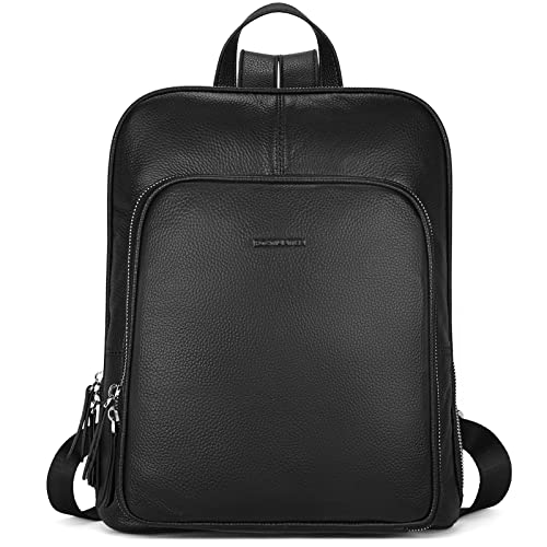 BOSTANTEN Genuine Leather Backpack Purses Casual College Travel Bag for Women Black
