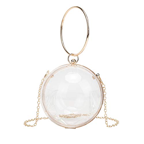 LETODE Mini Round Ball Shape Purse Transparent Evening Clutches Cute Clear Acrylic Box Shoulder Bags Handbag for Women (CLEAR & GOLD)