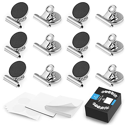 Zulay Set of 12 Magnets for Whiteboard & Refrigerator – Strong Magnetic Clips for Refrigerator with Notepad – Non-Scratch Steel Whiteboard Magnets & Magnet Clips for Fridge, Home, Kitchen & Office