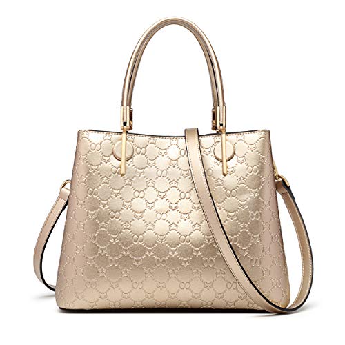 iFOXER Genuine Leather Handbag for Women Ladies Top-handle Tote Crossbody Shoulder Bag (gold1)
