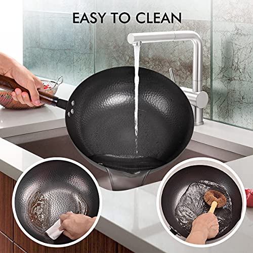 Carbon Steel Wok, 13 Pcs Wok Pan with Wooden Lid & Handle Stir-Fry Pans 13″ Chinese Wok Flat Bottom Wok with Cookware Accessories Suitabe for all Stoves (Black)… | The Storepaperoomates Retail Market - Fast Affordable Shopping