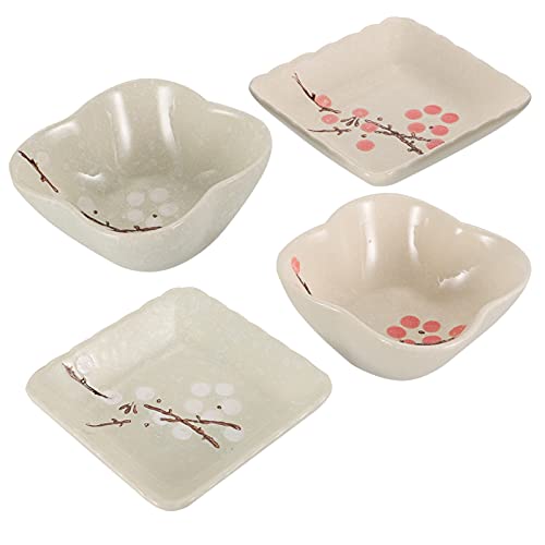 YARDWE 4pcs Japanese Retro Soy Sauce Dishes Porcelain Side Dishes Sushi Dipping Bowls Appetizer Plates for Kitchen Home