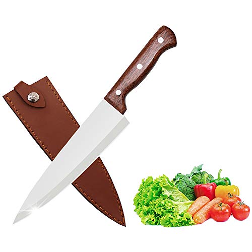 VARWANEO Pro Kitchen Knife Titanium Plated Chef Knife German High Carbon Stainless Steel With Ergonomic Wooden Handle Best Choice for Home Kitchen and Restaurant 8.1 Inch