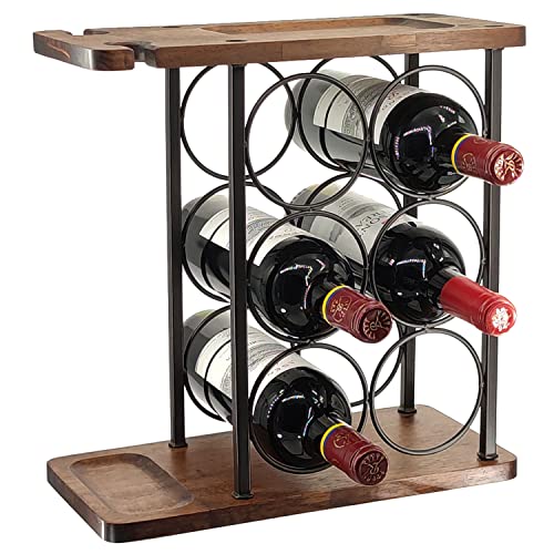 ABZUOON Countertop Wine Rack,Wine Rack with Glass Holder ,Wood Wine Bottle Holder Storage Rack Stand Perfect for Home Decor & Kitchen