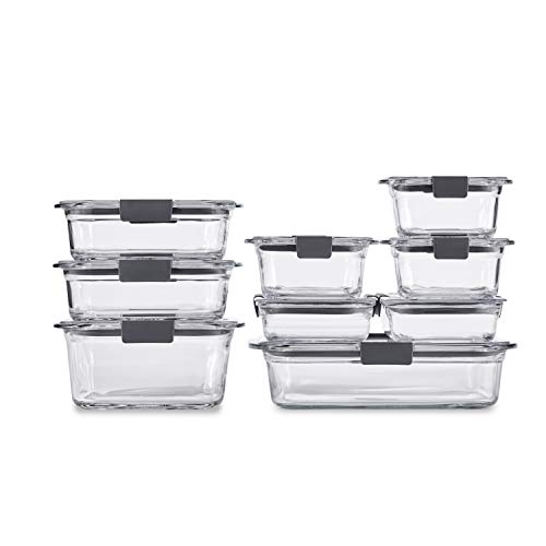 Rubbermaid Brilliance Glass Storage Set of 9 Food Containers with Lids (18 Pieces Total), Set, Assorted, Clear