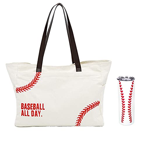 YHSHYZH Baseball tote Handbag Purses & 5D Print Baseball striped 20 Oz Skinny Tumbler Packets Gifts for Baseball Mom Team Fans(white, x-large)