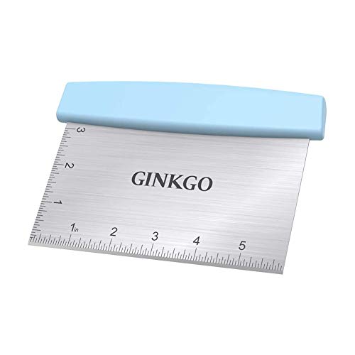 Ginkgo Dough Scraper Multi-Purpose Stainless Steel Bench Scraper with Contoured Grip, 6 Inch, Blue