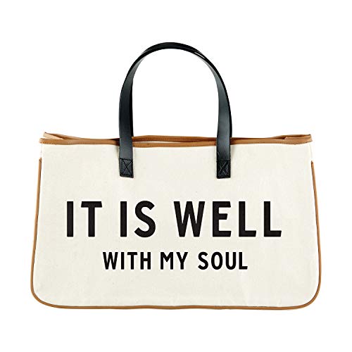 Creative Brands Faithworks-Inspirational Large Canvas and Leather Tote, 20, It is Well