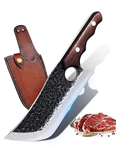 DRGSKL Hand Forged Meat Cleaver Knife Butcher Knife for Meat Cutting Full Tang Chef Knife with Belt Sheath and Gift Box High Carbon Steel Knife for Kitchen or Camping Thanksgiving Christmas Gift