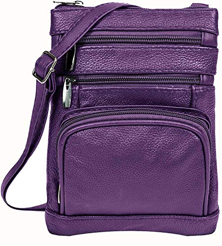 EL Leather Women Genuine Leather Cross Body Handbag Purse Messenger Bag Multi-Pocket Card Organizer Smart Phone Holder Adjustable Strap Great Colors (Purple)