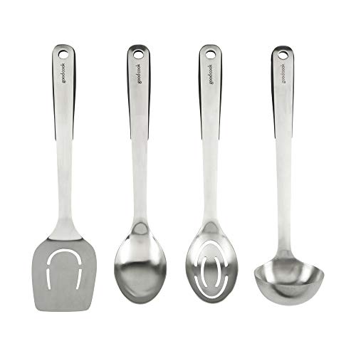 Goodcook Kitchen Cooking Utensil 4-Piece Stainless Steel Tool Set with Nonslip Grip, Assorted, Silver