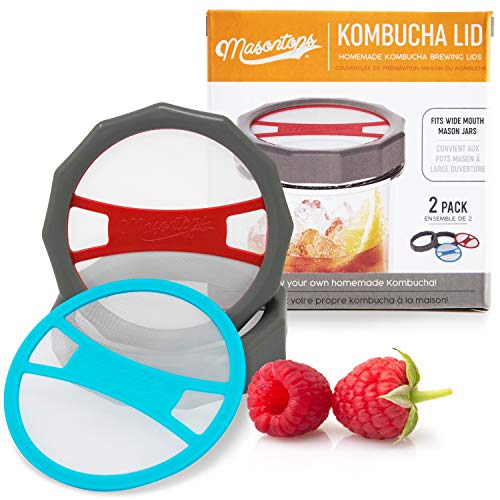 Masontops Kombucha Lid – Home Brewing Mason Jar Supplies – Live Organic Kombucha Making Starter Kit – Scoby Not Included 2-Pack