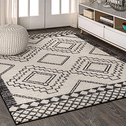 JONATHAN Y MOH200A-5 Amir Moroccan Beni Souk Indoor Area-Rug Bohemian Farmhouse Rustic Geometric Easy-Cleaning Bedroom Kitchen Living Room Non Shedding, 5 X 8, Cream,Black