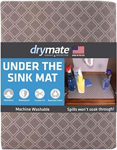 Drymate XL Under Sink Mat, Waterproof Cabinet Protection Mats for Kitchen & Bathroom, Absorbent Shelf Liners, Slip-Resistant, Non-Adhesive, Machine Washable, Durable (USA Made)(24”x59”)(Taupe)