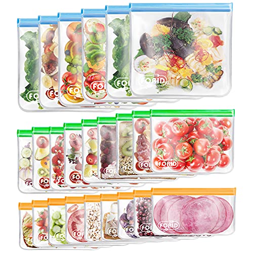 24 Pack Reusable Food Storage Bags – Non Plastic & Silicone Gallon Freezer Bags Sandwich Snack Resealable Lunch Bags Extra Thick Leakproof for Marinate Food & Fruit Cereal Travel Items Home Kitchen