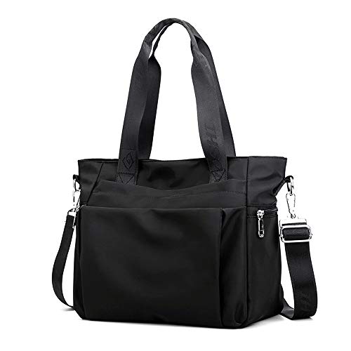 YANAIER Women Nylon Tote Bag Waterproof Multi-function Shoulder Handbag Lightweight Travel Messenger Bags Black