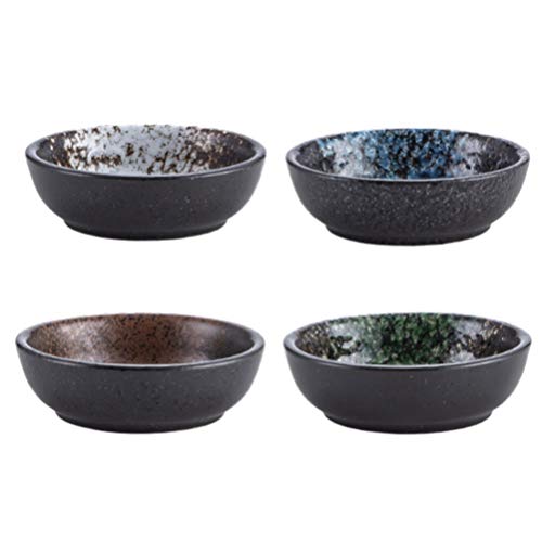 DOITOOL 4pcs Ceramic Sauce Dish Blossom Japanese Seasoning Dishes Sushi Dipping Bowl Saucers Bowl Appetizer Plates Kitchen Supplies for Home Matcha