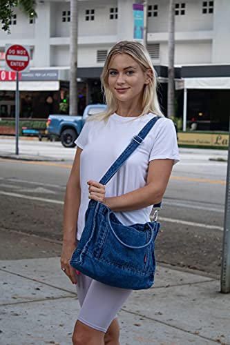 AOCINA Denim Purse Jean Travel Tote Bags for Women Beach Bag Denim Purses and Handbags for Teen Girls Women(E-Dark Blue) | The Storepaperoomates Retail Market - Fast Affordable Shopping