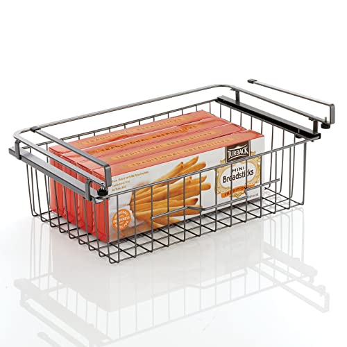 mDesign Large Metal Wire Hanging Pullout Drawer Basket – Sliding Under Shelf Storage Organizer – Attaches to Shelving – Easy Install – Graphite Gray