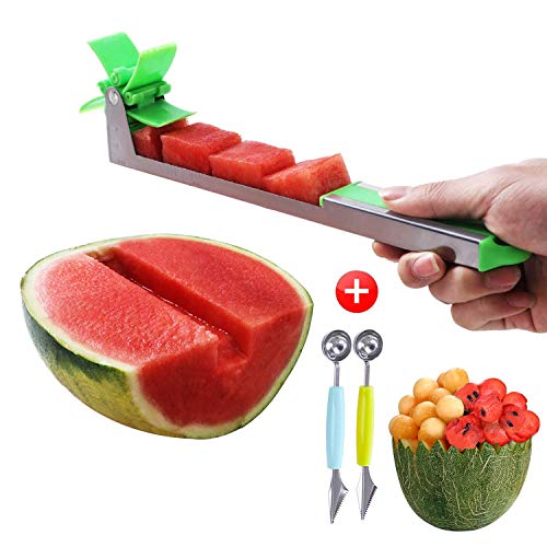 Watermelon Slicer Fruit Knife – Melon and Cantaloupe Fruit Slicer Carving and Cutting Tools for Home Easy Grip Kitchen Gadgets Set with 3 in 1 Melon Baller & Fruit Carve