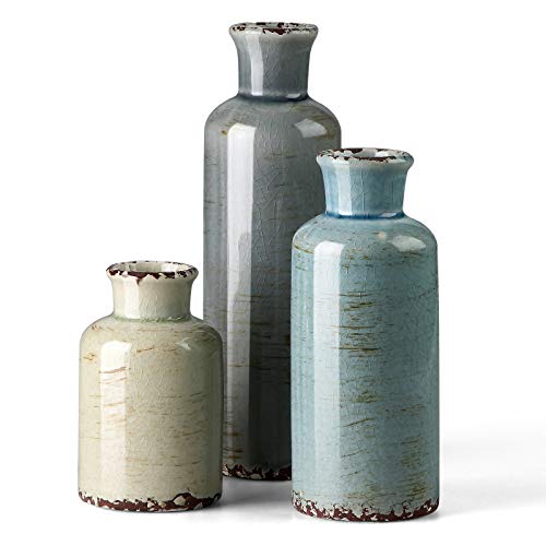 CwlwGO- Ceramic vase 3 Piece Set, Small vase for Country Home Decoration, Modern Farmhouse Living Room Decoration, Christmas Tabletop Decor, Bookcase, Fireplace and Entrance Decoration,