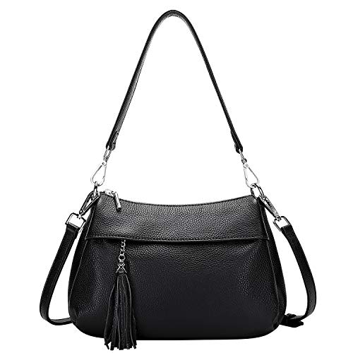 Over Earth Genuine Leather Handbags for Women Crossbody Purse Ladies Small Hobo Shoulder Bag(O111-2E Black)
