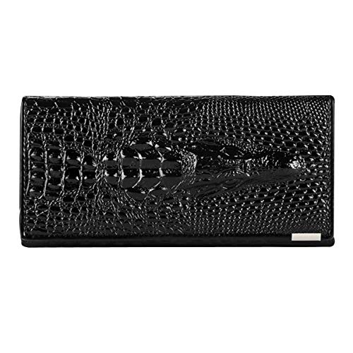 Women Men Leather Wallet Embossed Crocodile Clutch Wallet Credit Card Holder(Black)