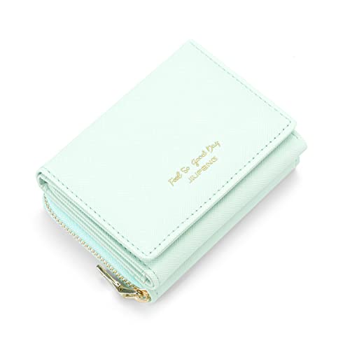 JIUFENG Women’s Short Wallet Multi Purpose Zipper Folded Purses Coins Pouches Multi-card Position Card Organizer (Green)