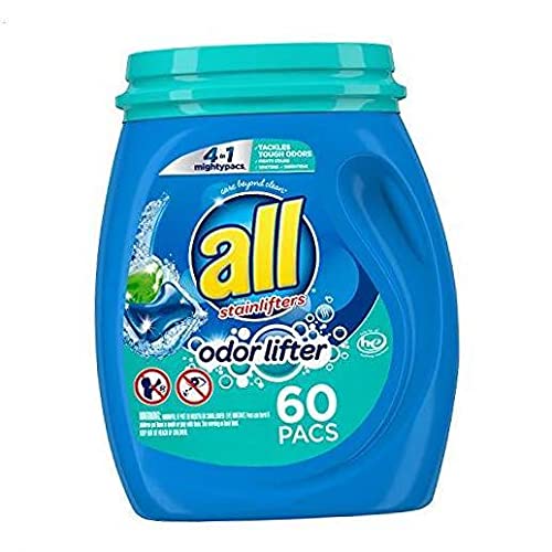 all Mighty Pacs Laundry Detergent, Odor Lifter, Tackles Tough Odors for Sporty Families, Tub, 60 Count