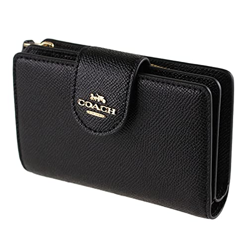 COACH Medium Leather Corner Zip Wallet in Black – Gold, Style No. 6390