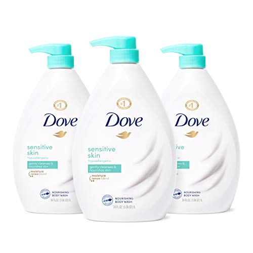 Dove Body Wash Hypoallergenic and Sulfate Free Body Wash Sensitive Skin Effectively Washes Away Bacteria While Nourishing Your Skin, 34 Fl Oz (Pack of 3)