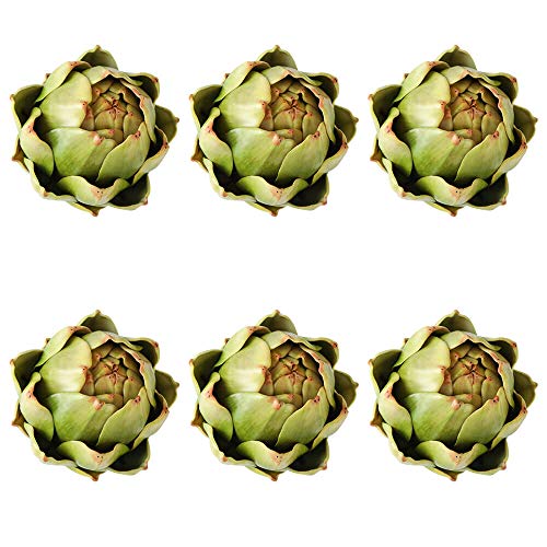 [6-Pack] Large Artificial Artichoke Fake Vegetables and Fruits for Kitchen Decorations (Green)