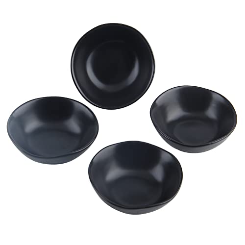 Matte Ceramic Dipping Sauce Dishes,Black Sushi Soy Sauce Dipping Bowls Appetizer Plates with Irregular Edge Side Dish for Kitchen Home Housewarming (Black)