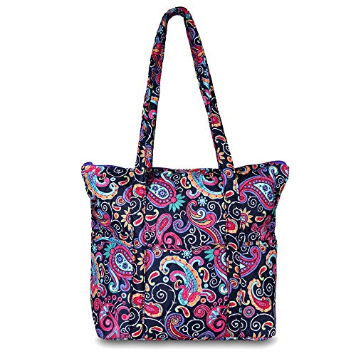 EGFAS Quilted Shoulder Tote Bag Handbag (Floral Paisley Multicolor)