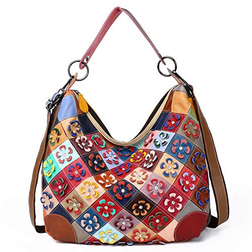 Segater® Women’s Multicolor Floral Crossbody Bag, Unique Cowhide Leather Handbag Flower 3D Pattern Design Shoulder Bag Ladies Travel Top-Handle Bag Colorful Purses