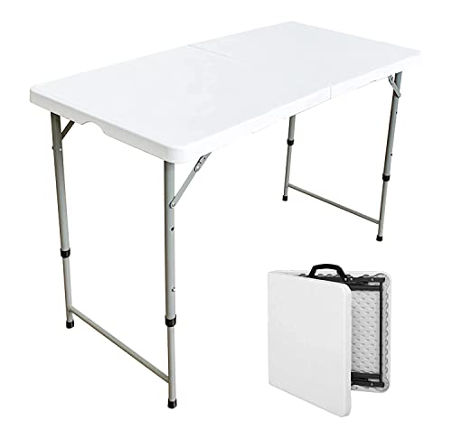 CozyBox Folding Table Indoor Outdoor Heavy Duty Portable Folding Plastic Dining Table w/Handle, Lock for Picnic, Party, Camping – White (4ft, 6ft, 8ft) (4ft)