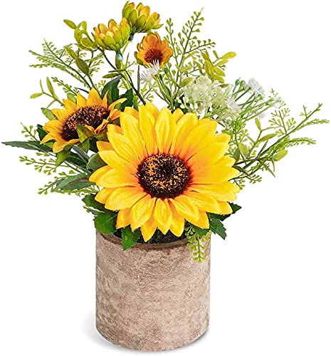 COCOBOO Sunflower Artificial Flowers Pot, Sunflower Decor, Yellow Fake Flower in Pots, for Home Bathroom Kitchen