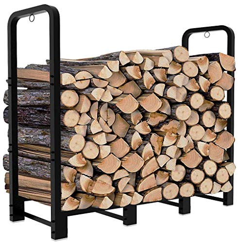 4ft Outdoor Firewood Rack, Artibear Upgraded Adjustable Heavy Duty Logs Stand Stacker Holder for Fireplace – Metal Lumber Storage Carrier Organizer, Bright Black