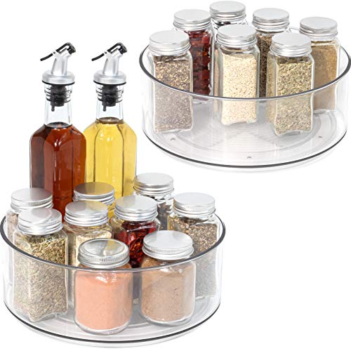 Lazy Susan – 2 Pack Round Plastic Clear Rotating Turntable Organization & Storage Container Bins for Cabinet, Pantry, Fridge, Countertop, Kitchen, Vanity – Spinning Organizer for Spices, Condiments