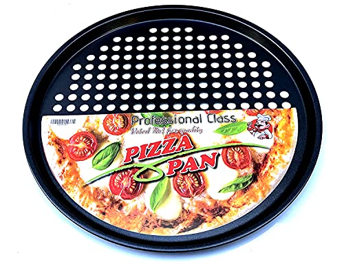Pizza Pan with holes -Nonstick Carbon Steel Pizza Pan, Pizza pans，Pizza Tray Bakeware Perforated Round For Home Kitchen – PROFESSIONAL CLASS 32.5CM Diameter 12 3/4″ INCHES with Fast Crisp Technology