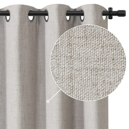 Rose Home Fashion 100% Linen Blackout Curtains 84 Inch Length 2 Panels Set Linen Textured Look Drapes with Blackout Liner, Curtains for Living Room/Farmhouse, Burlap Curtains – (50×84 Beige)